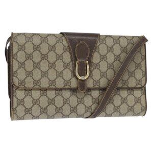 GUCCI GG Supreme Shoulder Bag PVC Beige Gold Auth BA7249